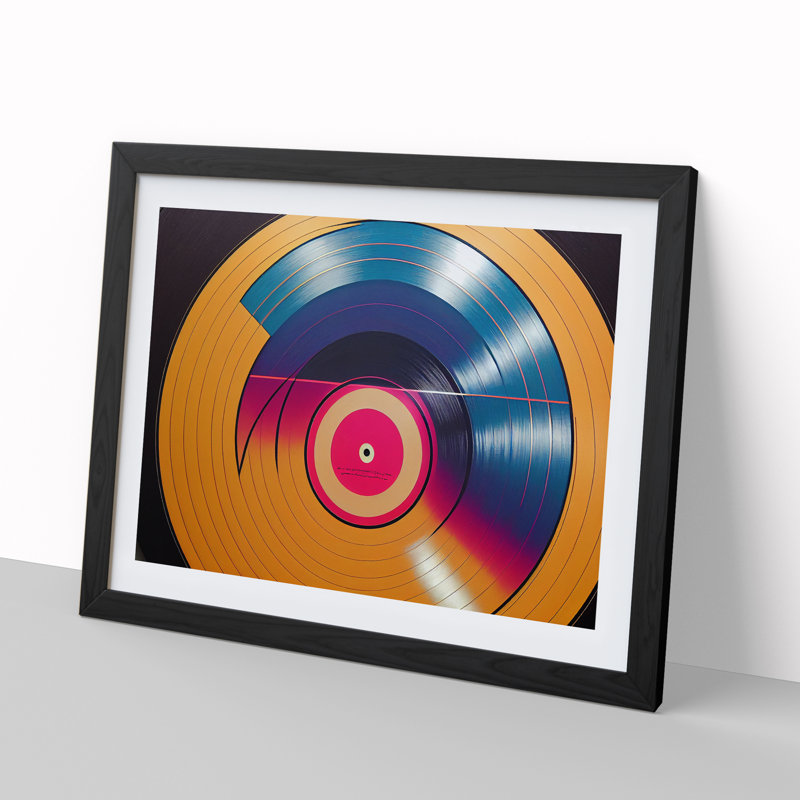 Unusual Vinyl Record Art Abstract - Framed Print, Black, 46cm H x 64cm W x 2cm D