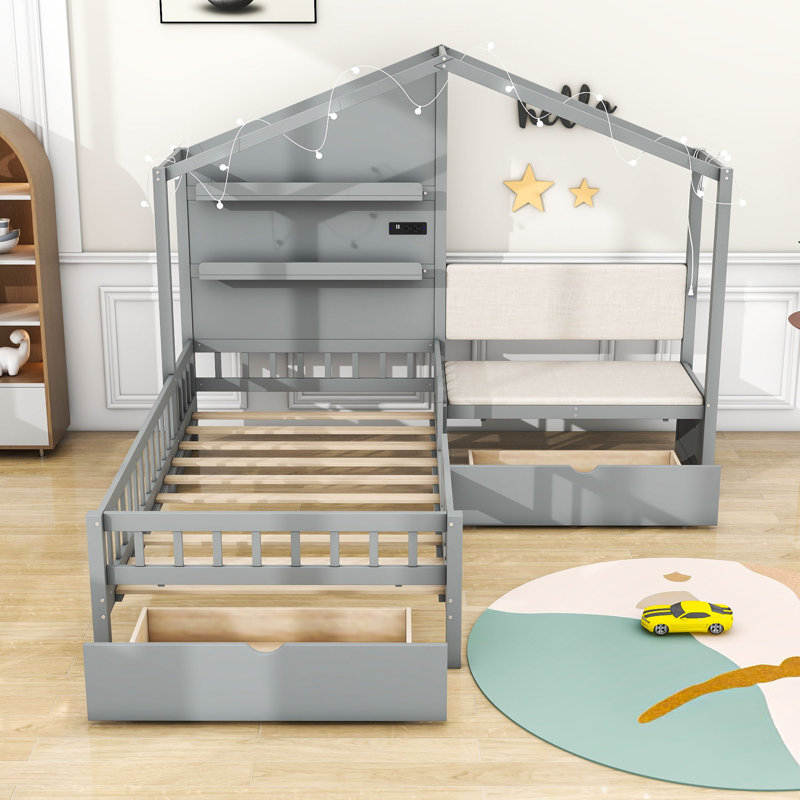 Lit simple 2 tiroirs Yoan, gris