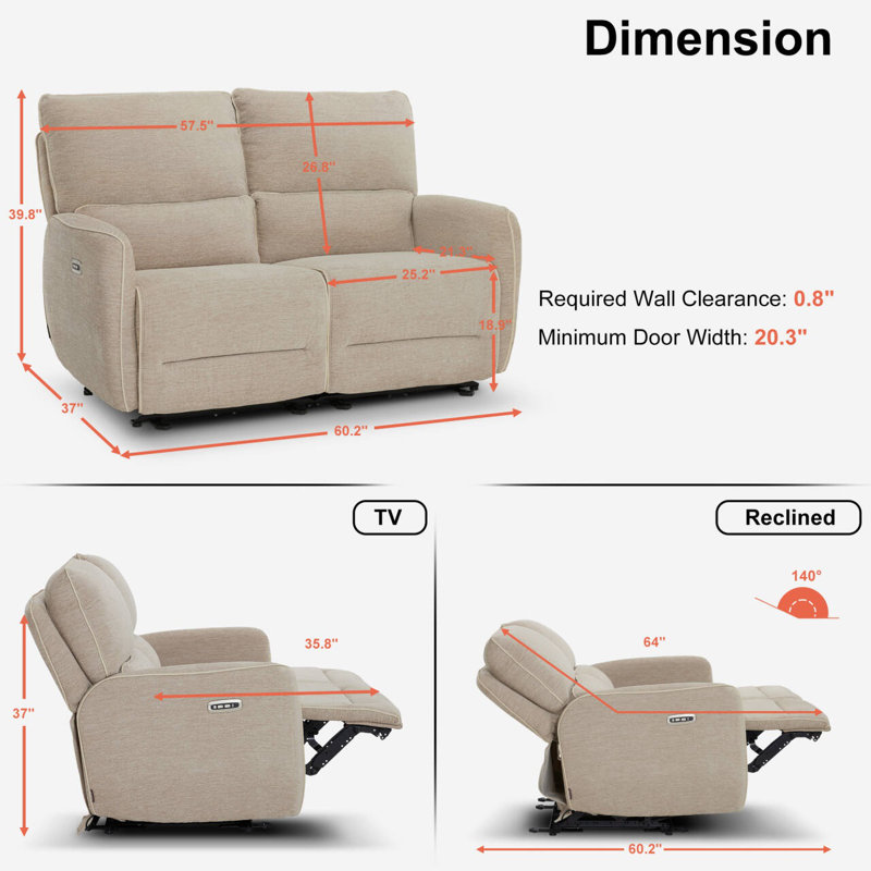 Causeuse inclinable électrique Zero Clearance, Beige