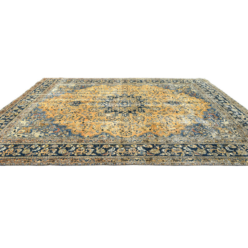 Tapis rectangulaire bleu / brun / crème 9 pi 3 po x 12 pi 8 po