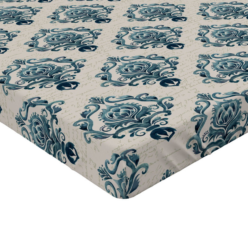 Drap-housse orange Ambesonne, Drap-housse très grand californien, Brun clair, bleu pétrole / damas