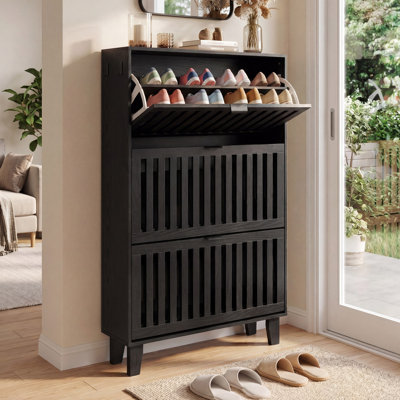 Rangement pour chaussures, 3 tiroirs rabattables et 3 tablettes réglables à 3 niveaux, rangement pour chaussures autoportant et étagère à chaussures dissimulée pour vestibule, couloir, foyer, noir