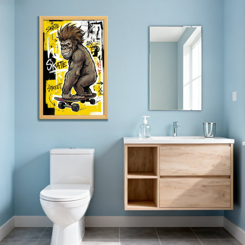 Animaux, singe, planche à roulettes, Street Art, motif de graffiti, H 12 po x l 18 po, Toile tendue, Ne s’applique pas