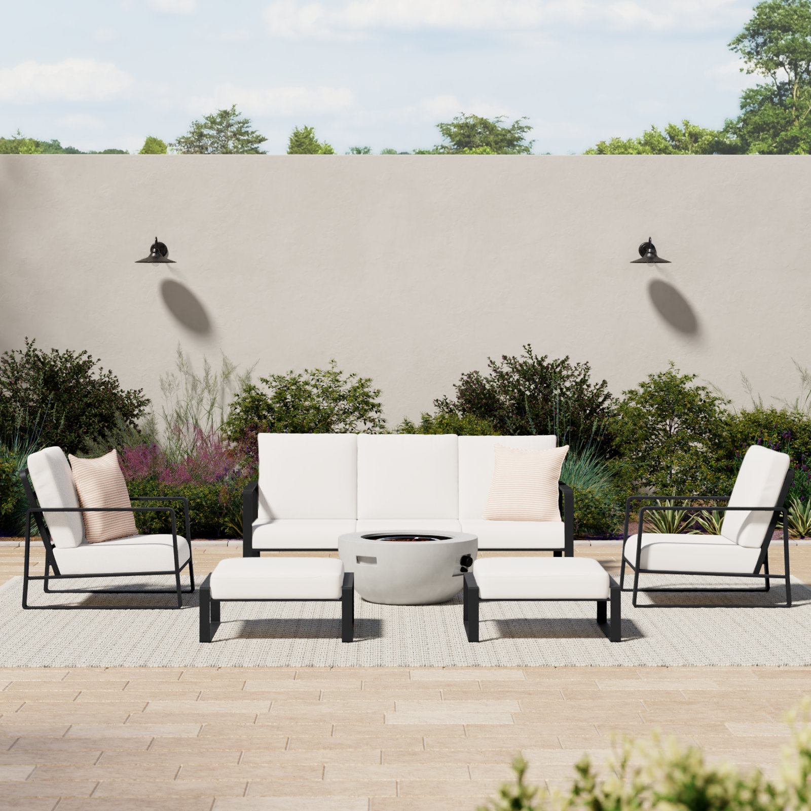 Leanna Outdoor Seating Group with Round Fire Pit Table, Yes, 2