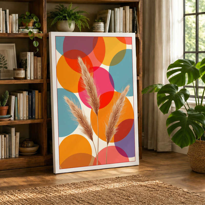 Wheat and Geometric Light Botanical 1 Piece Wrapped Canvas Wall Art, 24x16 - 61.0 x 40.6 cm, Taupe Border