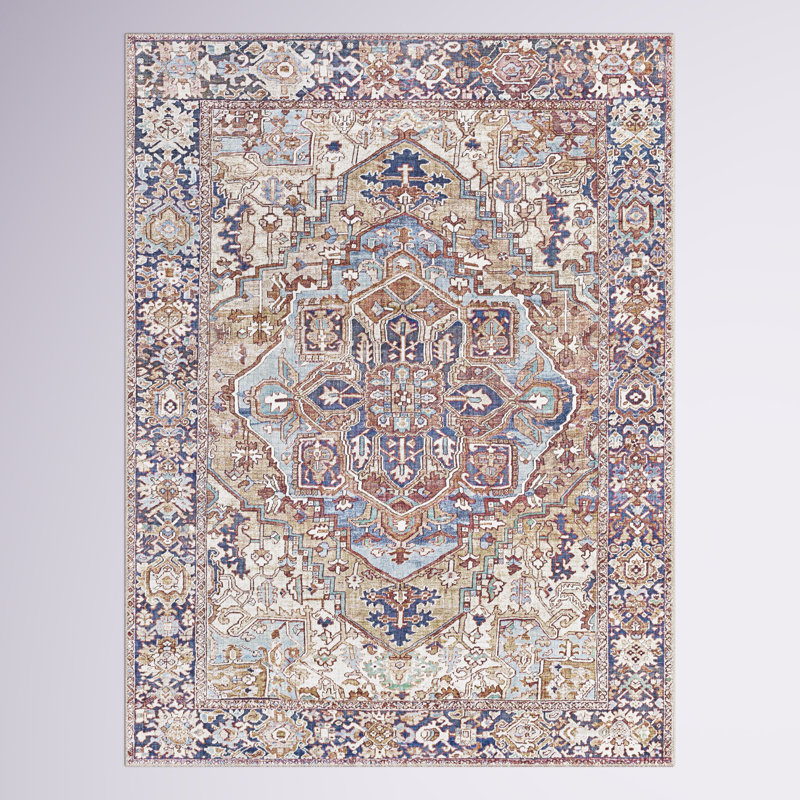 Albertson Machine Woven Oriental Area Rug, Rectangle 5' x 7'6", Blue/Brown