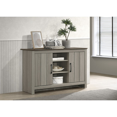 Nyla 47"W Grey Oak Console Table, Buffet Table, Sideboard With Shelves And Cabinet Doors
