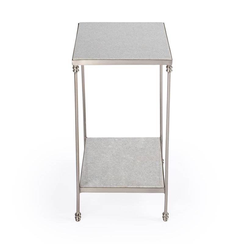 Imogen Iron and Granite Side Table, White/Silver