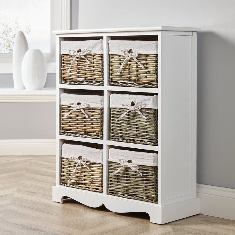 Casey Fully Assembled 6 Wicker Basket Drawer Chest, White