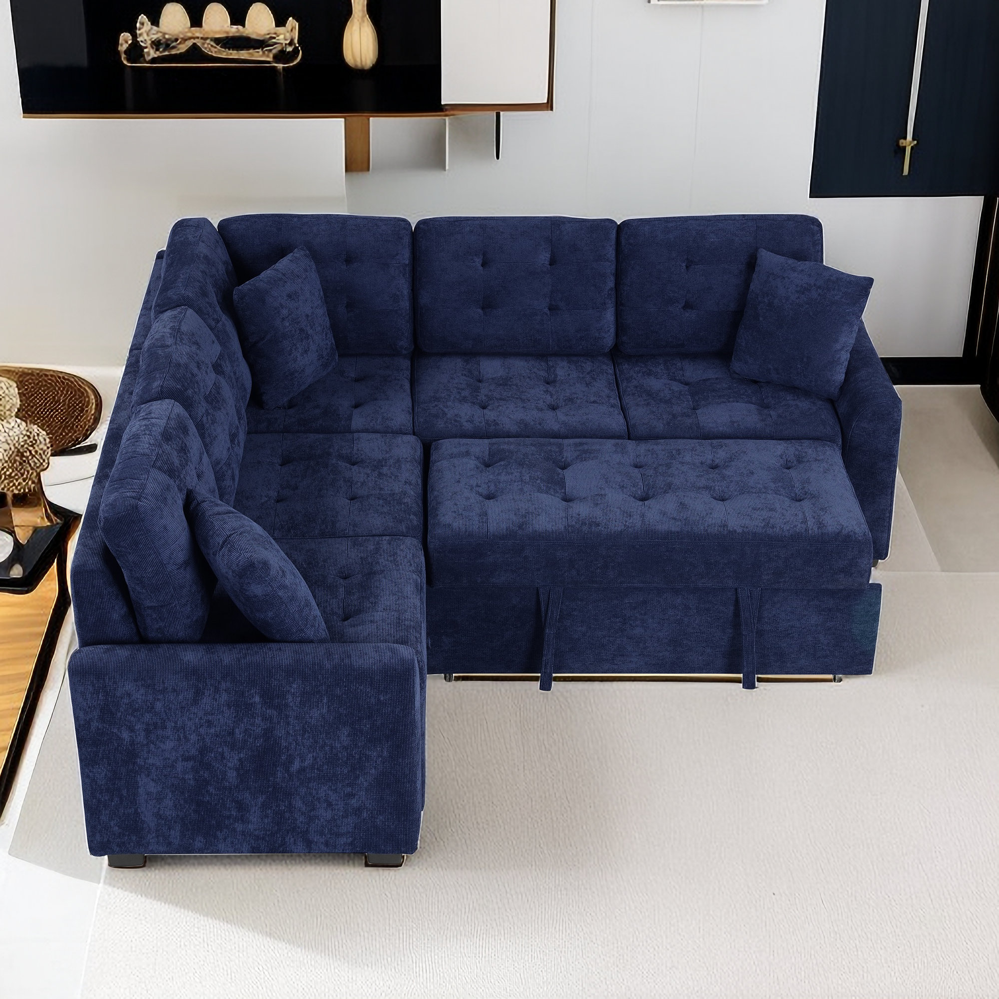 Latitude Run® Lshape Pullout Sleeper Sofa with Wheels, USB