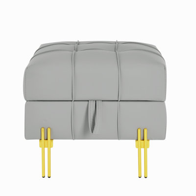 22 Inches Anti-Scratch Leather Storage Ottoman, Pet Friendly Entryway Bench With Golden Stainless Steel Legs, Gray