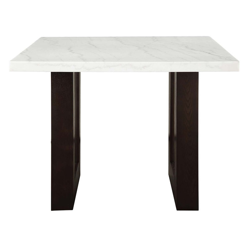 Table carrée de 48 po de hauteur comptoir Edwyn, plateau en marbre naturel blanc et finition espresso