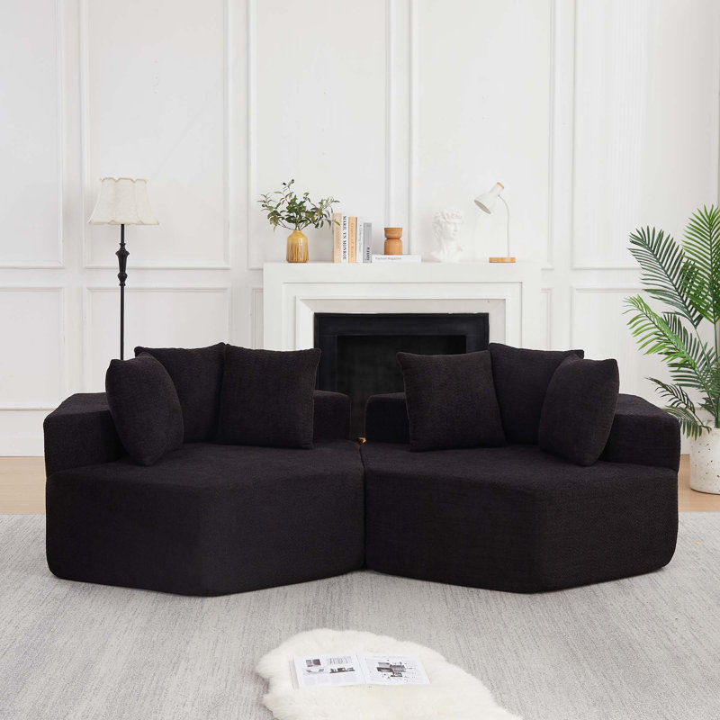 Canapé modulaire hexagonal avec agencements polyvalents et revêtement en chenille douce, Chenille noir