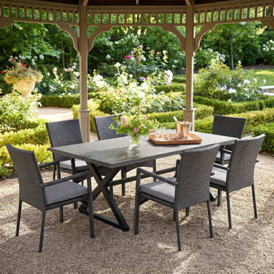 Anfal 6 - Person Wicker Patio Dining Set with Rectangular Table