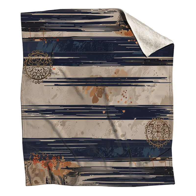 Navy Beige Striped Patterns Blankets, 50in W x 60in H