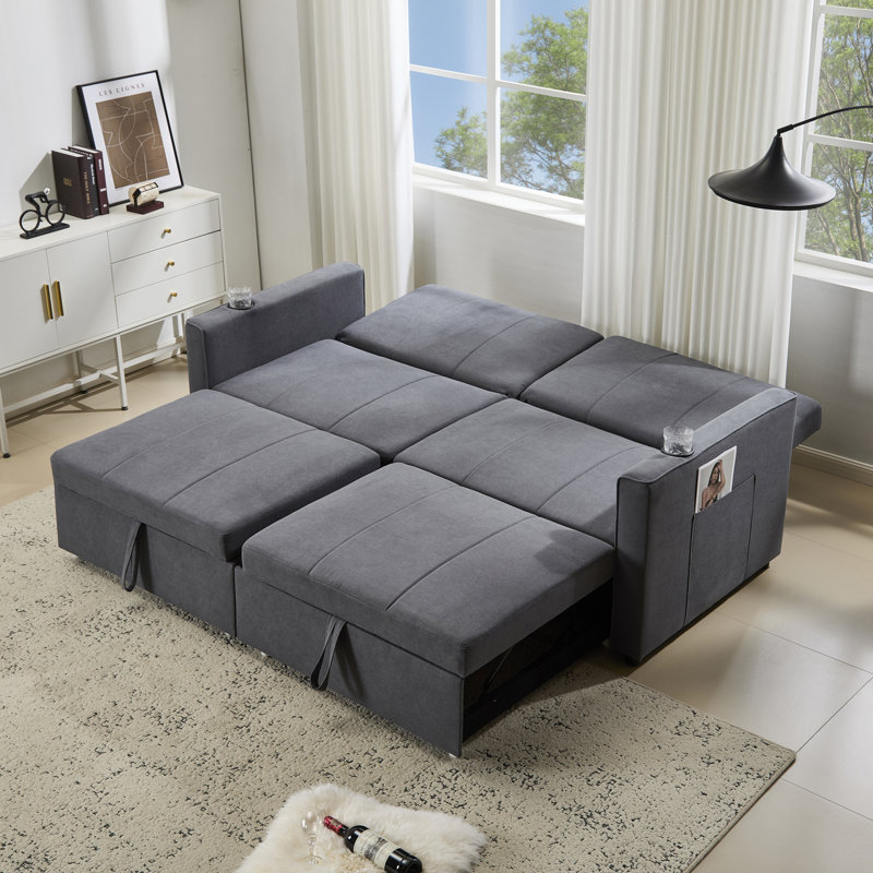 2 Seater Fabric Sofa Bed, Grey Fabric