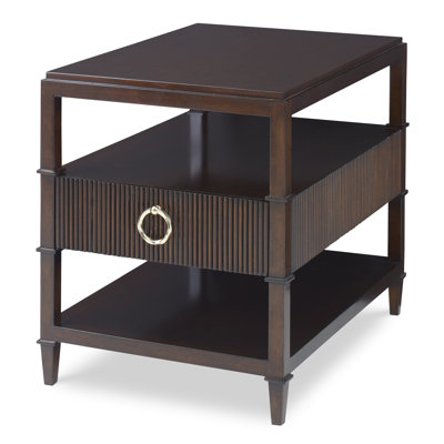 Reeded Solid Wood End Table with Storage