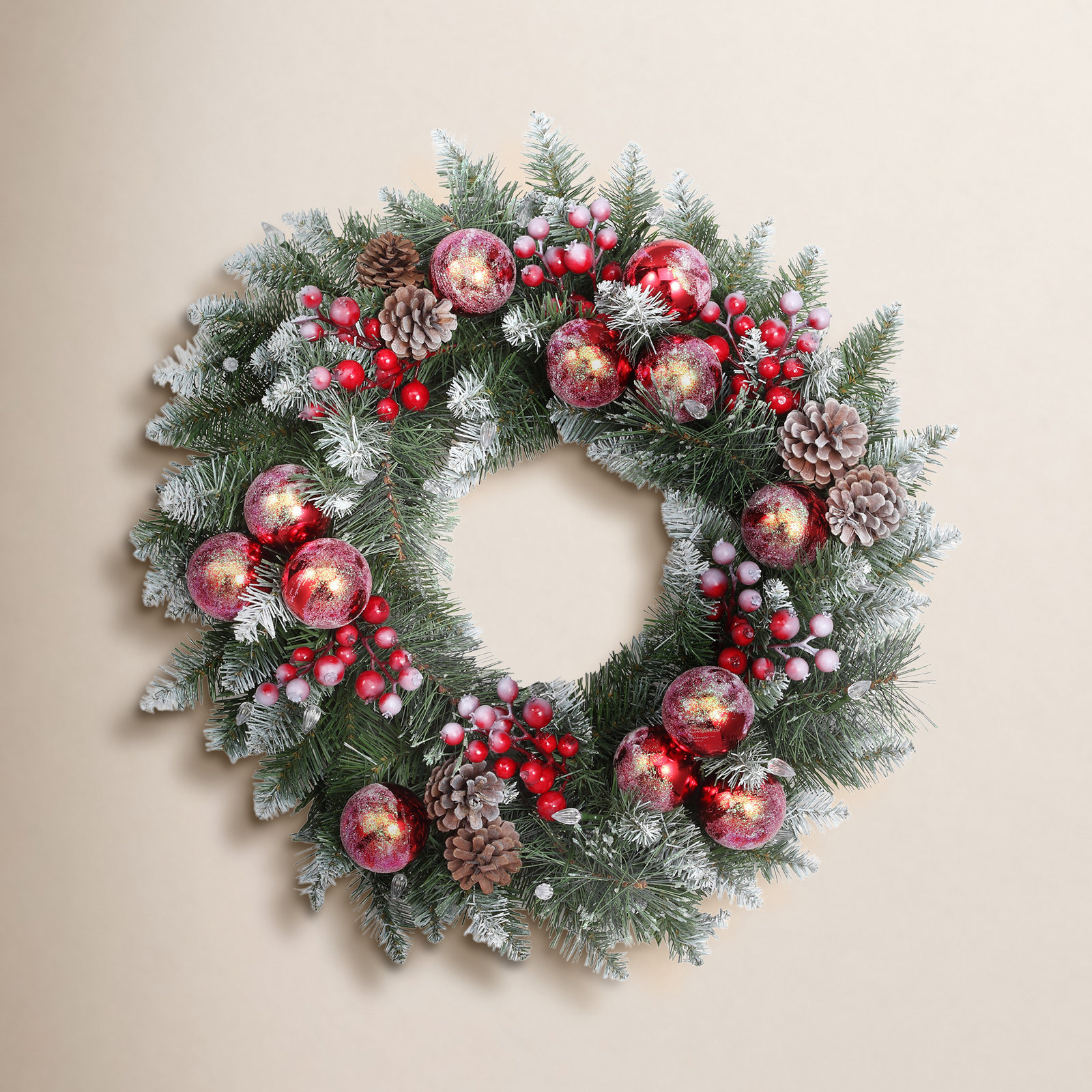 24" Frosted Pre-Lit Wreath