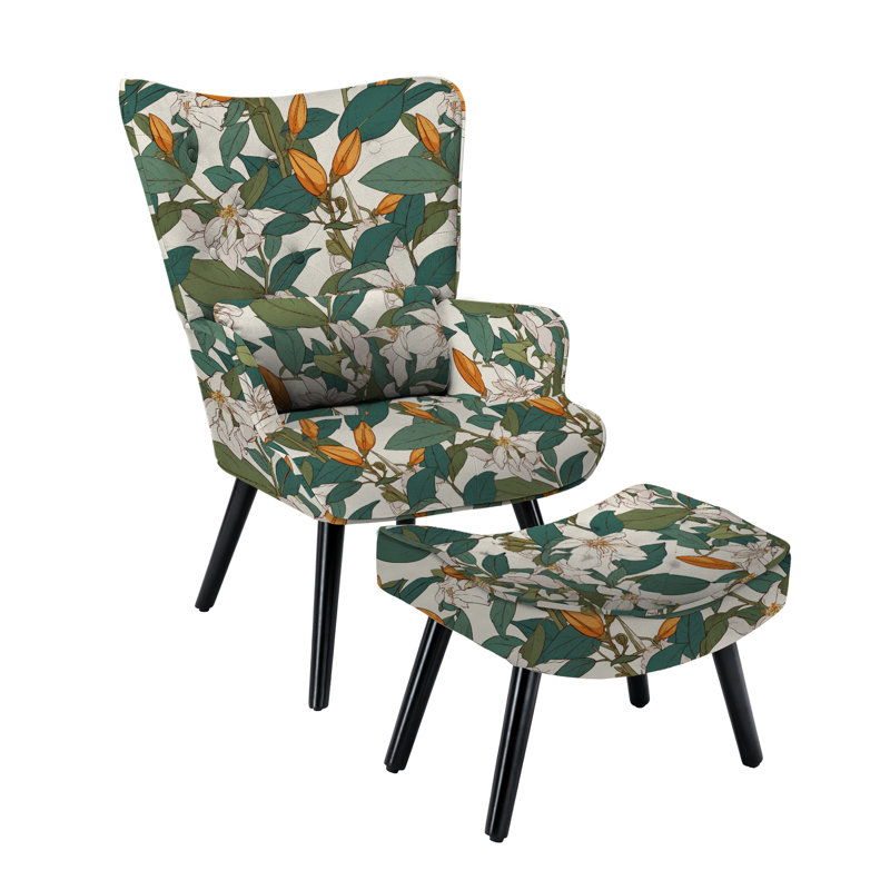 Kade Upholstered Armchair with Footstool, Green/White Floral