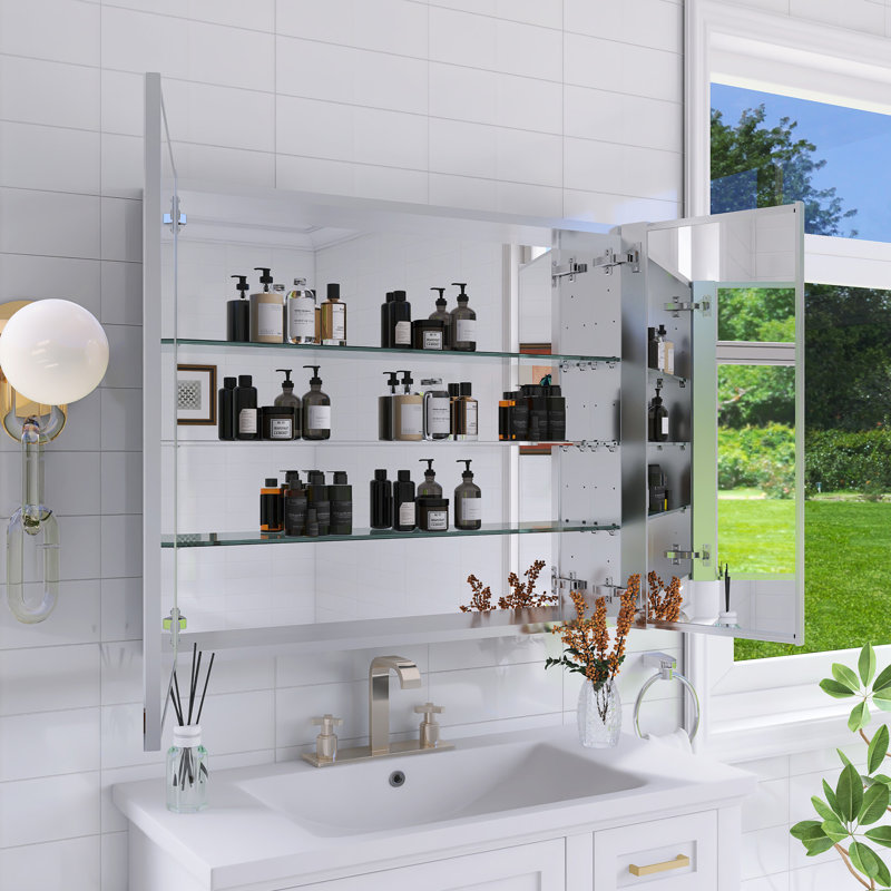 Pharmacie rectangulaire en aluminium avec miroir, 36"