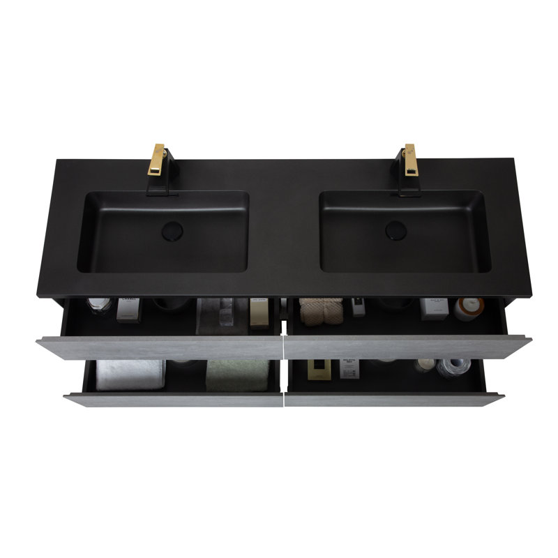 Meuble-lavabo 59 po Alma-Edi avec double lavabo intégré noir