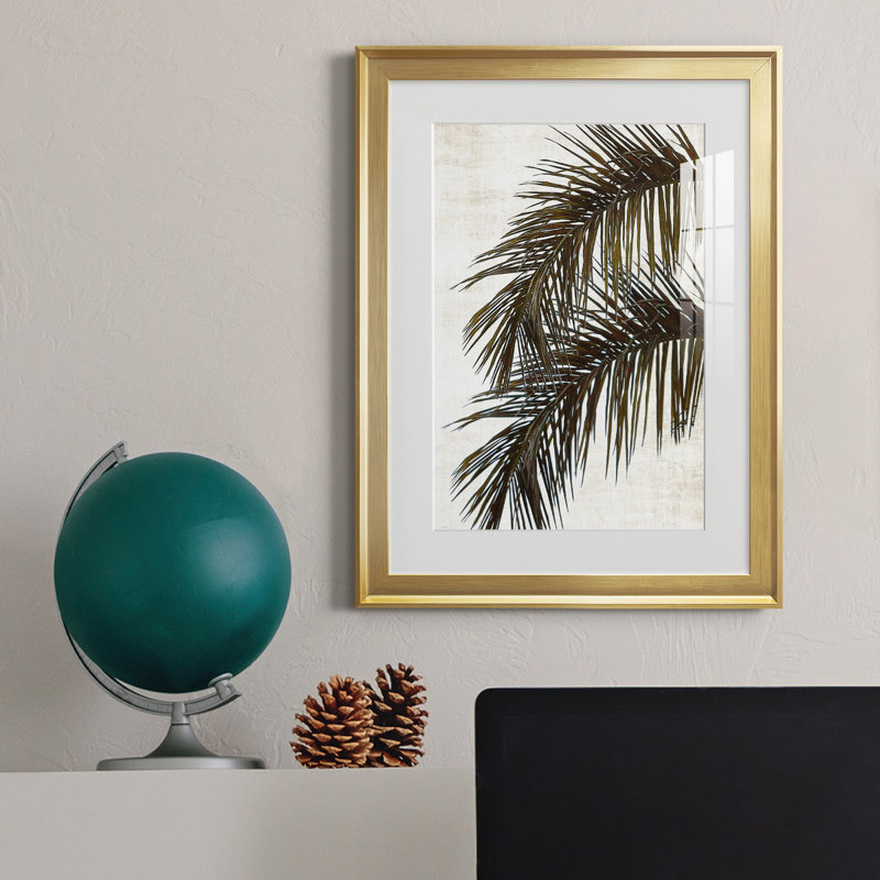 Palmier II - peinture encadrée, Or, H 22,5 po x l 30,5 po x P 1,5 po
