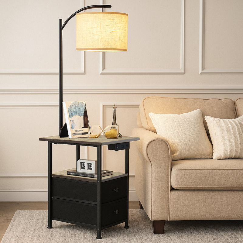 Lampe de table sur pied 58,66 "avec prise USB et prise, Gris vintage