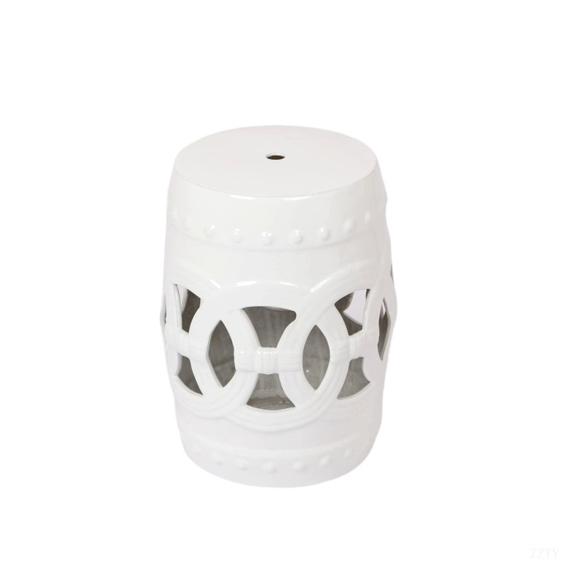 Glazed Ceramic Drum Stool - Indoor/Outdoor Side Table - Accent Garden Stool