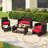 6 PCS Patio Furniture Set w/ 1 Loveseat 1 Coffee Table 2 Armchairs 2 Ottomans Red-1958391339-1958391338