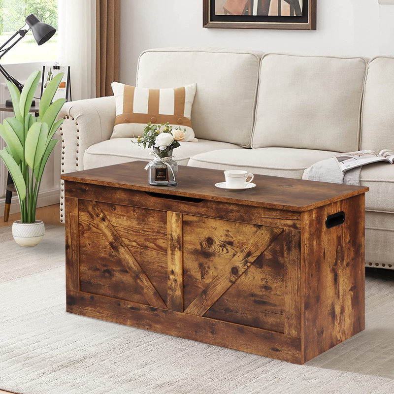 Grand coffre de rangement 39,4 po avec 2 charnières de sécurité, Brown