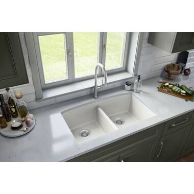 KBFmore 31 Inch Double Equal Bowl Undermount Classic Kitchen Sink with 5  Pieces Sink Accessories