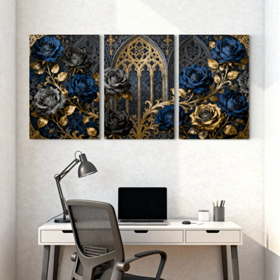 Plants & Flowers Gothic Window Set of 3 Canvas Wall Art Prints