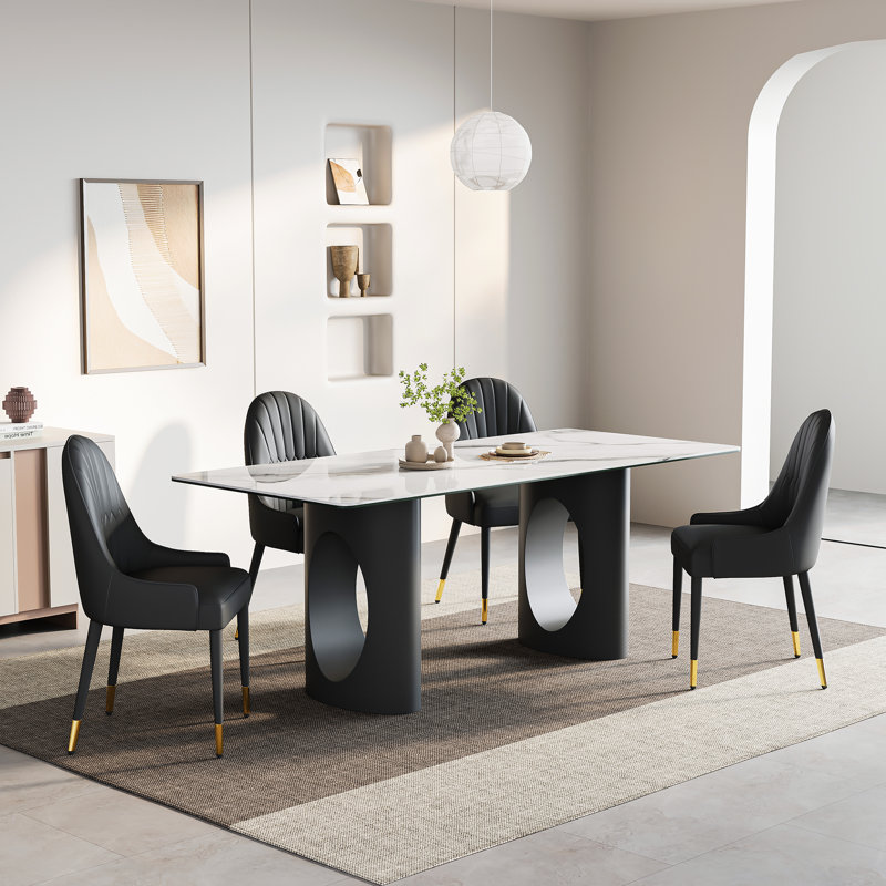 5-Piece Glass Top Dining Table Sets, Black, Black