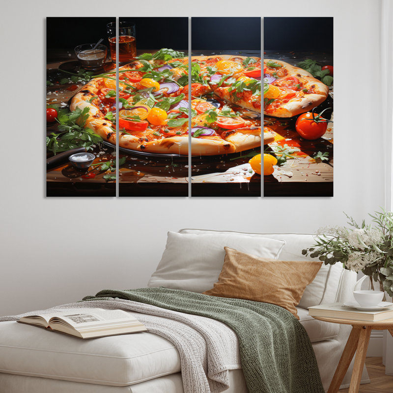 «Vibrant Pizza All Dress II», reproduction d'art sur toile, 4 panneaux