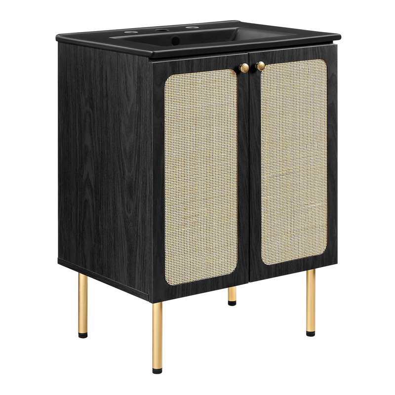 Modway Chaucer 24.5'' Single Bathroom Vanity with Wood Top, Black/Gold, Black