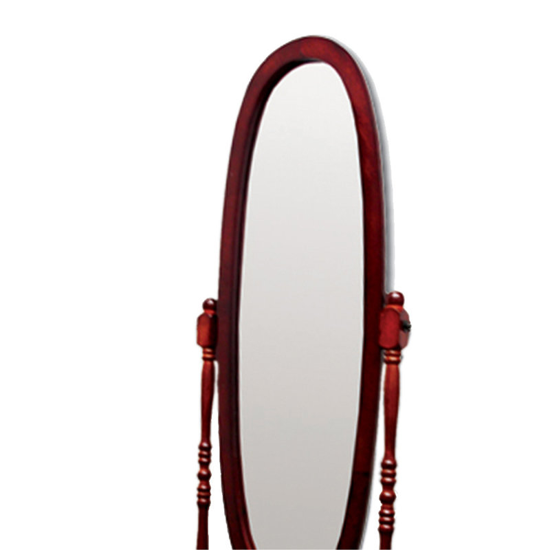 59.25" Tall Standing Wooden Floor Mirror, Oval Shape, Cherry