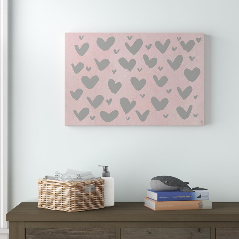 Imprimé de cœurs roses et gris Licata sur toile tendue, 16 po x 24 po