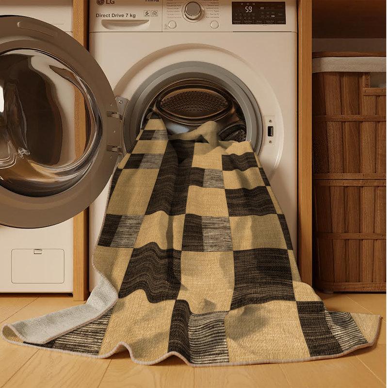 Tapis brun à carreaux lavable à la machine, Carré 6 pi