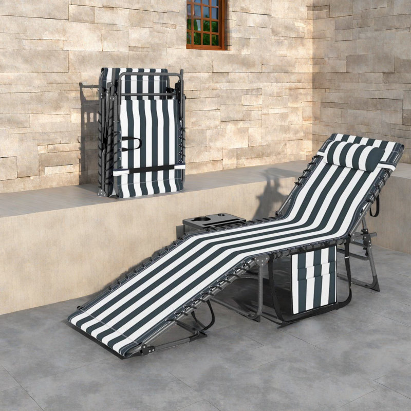Compact Steel Patio Chaise Lounges, Adjustable Gray Folding Chair For Outdoor