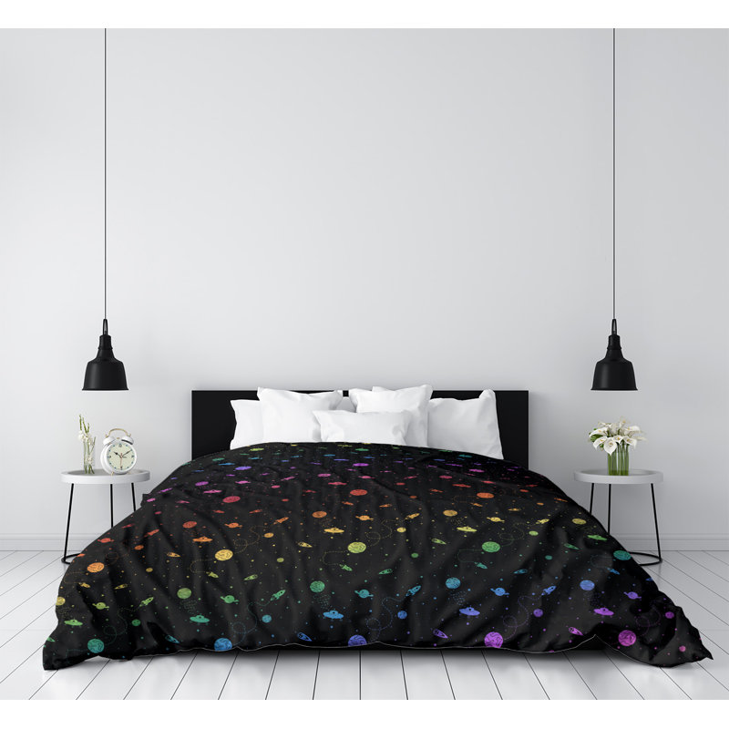 Housse de couette Katelyn Elizabeth, Housse de couette pour grand lit, Noir / jaune / bleu, Microfibre