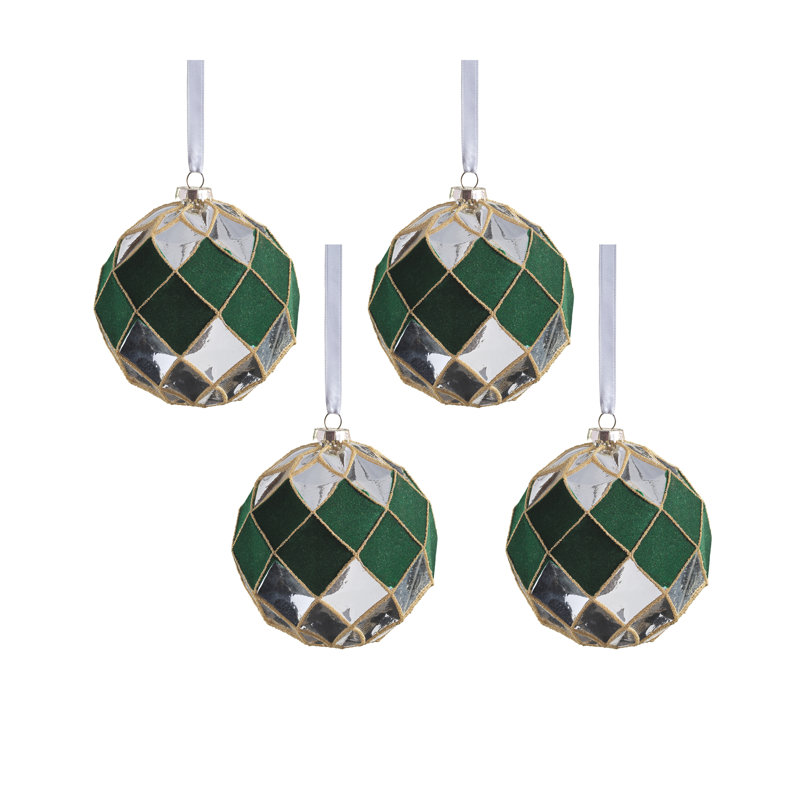 Ornements en verre 4,75 "Messina Verde, ensemble de 4