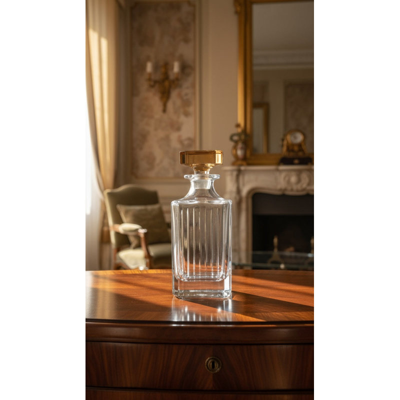 Bouteille carrée avec couvercle en ambre