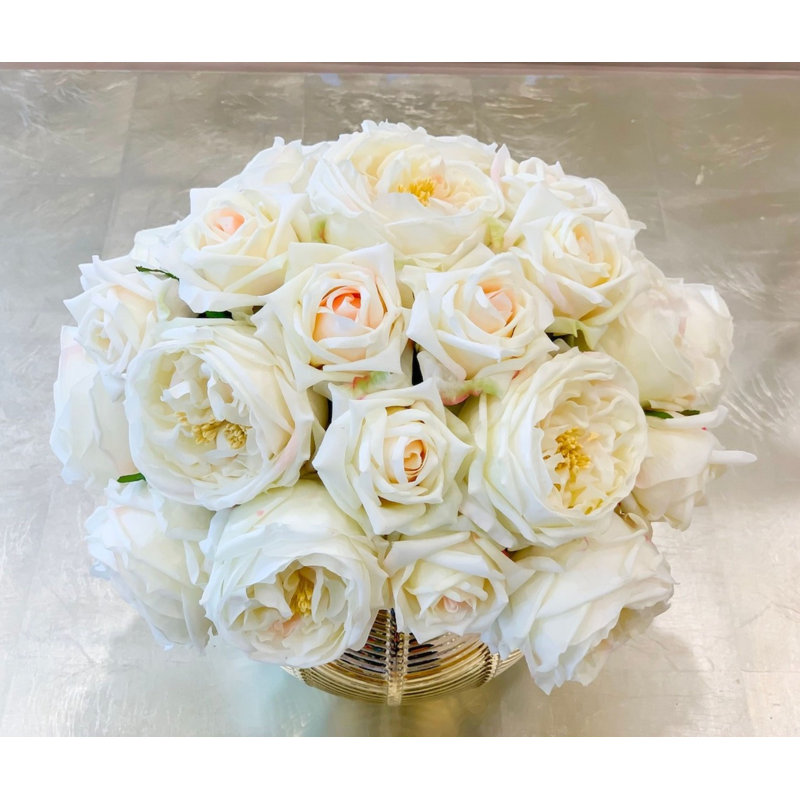 Large REAL TOUCH Rose Stems – Gold-Cream/Ivory English Roses For Home Décor