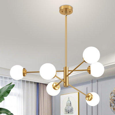 Surjit 6 - Light Sputnik Modern Linear Chandelier With Milky White Glass Shade