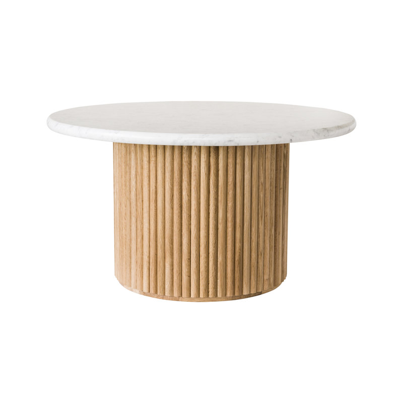Artemij Drum Coffee Table, White Top/Brown Base