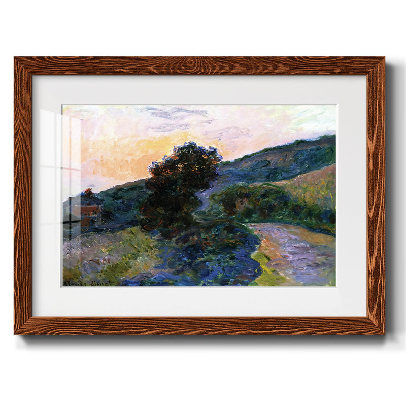 Coucher de soleil à Giverny, 1886 - Encadré sous verre et sous passe-partout, grand tableau pour salon, Érable