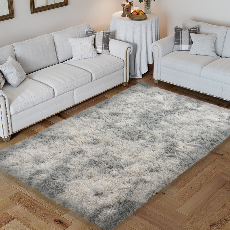 Shag Area Rugs 4x6 ft, Tie-dyed Grey Fluffy Rug for Living Room, Non-Slip Shag Carpet for Bedroom Nursery Kids Play Room Dorm Office