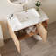 Meuble-lavabo simple mural de 30 po avec lavabo vasque en céramique, comptoir en pierre frittée et armoire en bois cannelé, finition chêne rétro, 2 portes à fermeture en douceur et tablettes ouvertes-610633039-733914450
