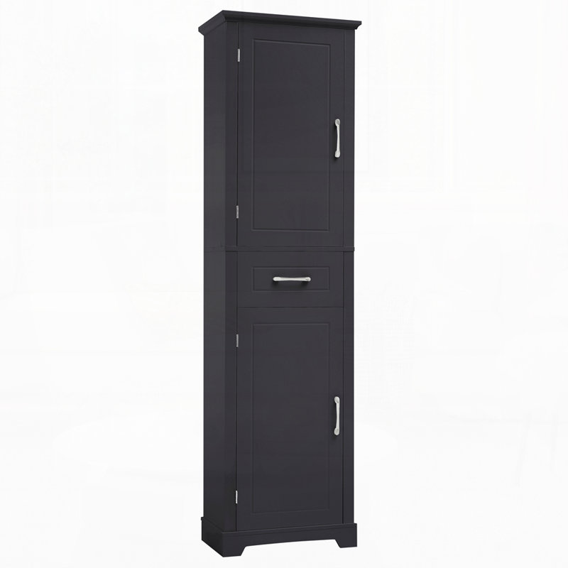 Grande armoire de rangement pour salle de bain, armoire de rangement autoportante avec deux portes et tablettes réglables