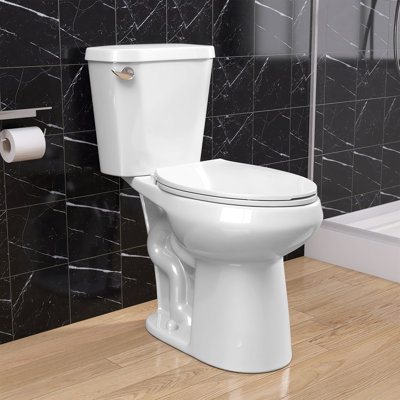 Toilette allongée deux pièces 21 po avec siège à simple chasse et fermeture en douceur 1,28 GPF, toilette blanche au sol